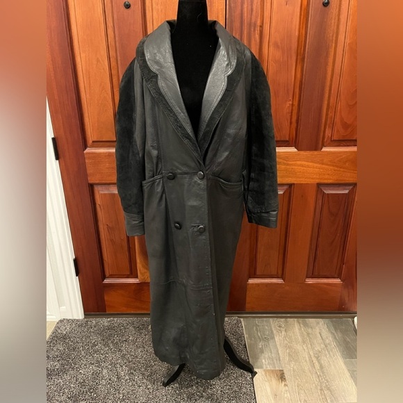 Vintage Global Identity G-III Sz Medium Women’s Black Leather Suede Trench Coat - Picture 1 of 11